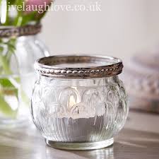 Clear Glass Tea Light Holder With Metal Rim