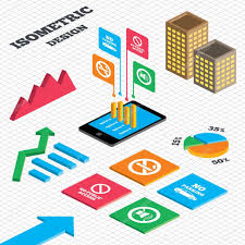 Isometric Design Graph And Pie Chart Stock Vector