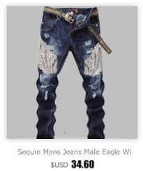Sequin Mens Jeans Male Eagle Wings Embroidery Stitching