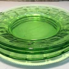 Clear Green Depression Glass Sm Salad