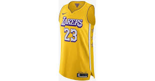 Lebron james authentic nike vs swingman los angeles lakers jersey comparison. Nike Lebron James Lakers City Edition Nba Authentic Jersey In Yellow For Men Lyst