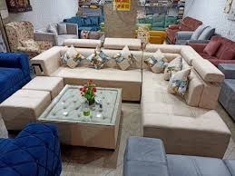 wooden 7 seater l shape sofa set with