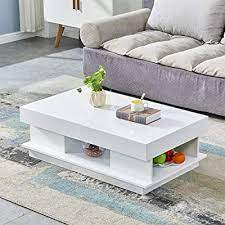 The most common white and gray coffee table material is cotton. Buy Huisen Furniture Modern White High Gloss Coffee Table Wooden 2 Tiers With Hidden Storage Drawers Living Room Large Rectangular Sofa End Tea Table For Office Waiting Area Online In Uae B07x916ktl