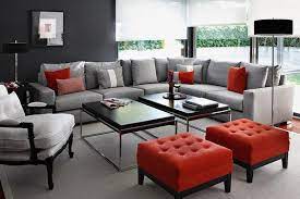 Gorgeous Grey Living Room With Red Accents
