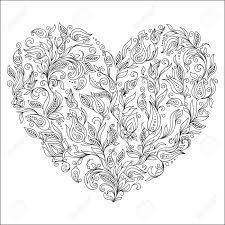 Coloring Page Flower Heart St Valentines Day Greeting Card Hand