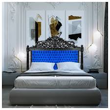 baroque bed headboard blue velvet and