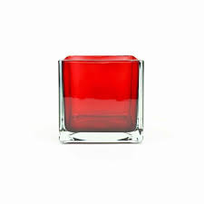 5 Glass Cube Vase Red Colored Vases