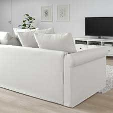 Il divano letto con penisola è caratterizzato da braccioli ampi, cuscini volanti per lo schienale e rivestimento in tessuto a trama compatta; Gronlid Divano Letto A 3 Posti Inseros Bianco Ikea Svizzera