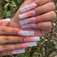 glossy pink fake nails extra long
