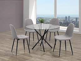 round glass dining table with 4 chairs