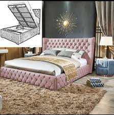 Stylish Plush Velvet Winged Storage Bed