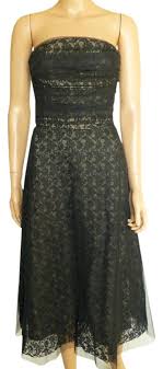 Bcbgmaxazria Black Strapless Lace Tulle Mesh Fit And Flare Mid Length Formal Dress Size 4 S