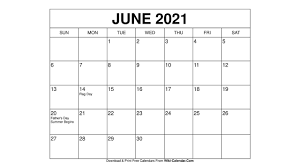 Free printable vertical 2021 monthly calendars: Free Printable June 2021 Calendars