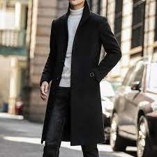 Luxury Men Trench Coat Black Style Slim