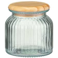 Small Ribbed Glass Jar With Wooden Lid