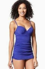 Womens Spanx Blue Love Your Assets 1 Piece Power Swim Dress Bathing Suit S 2 4 Ebay