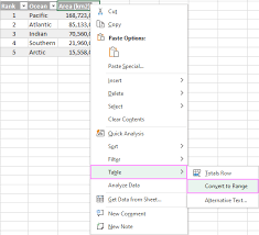 convert table to normal range in excel