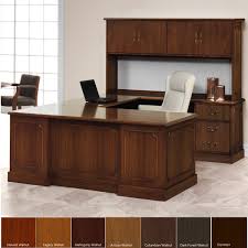 Features a retractable shelf for keyboard an elegant take on a compact computer desk crafted out of solid wood with a cherry finish. Jefferson U Shaped Executive Desk Door Hutch 7 Color Finishes