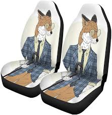 Set Of 2 Car Seat Covers Hipster Fox