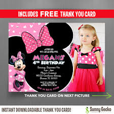 Minnie Mouse Clubhouse 7x5 In Birthday Party Invitation With Photo Free Thank You Card