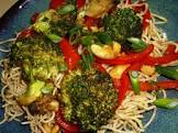 sydney broccoli  red pepper   tofu stir fry with balsamic vi