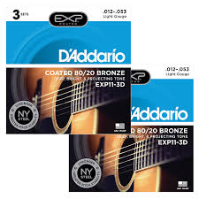 Daddario Exp11 3d Acoustic Strings Coated 80 20 Bronze 12 53 Light 6 Pack Bundle