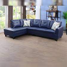 Starhomeliving Jazz Blue Left Facing Leather Sectional Sofa 2 Pieces Set Right Facing