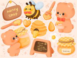 Cute Kawaii Printable Bear and Bee's Honey Shop Clipart / - Etsy
