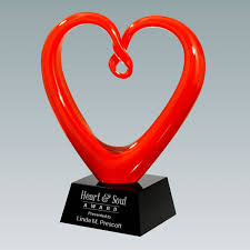 Red Heart Art Glass Award Hand Blown