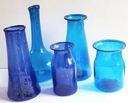 cobalt blue glass vase set lot one