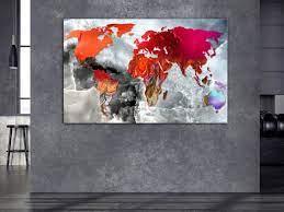 Canvas Wall Art Map With Red Accent 1