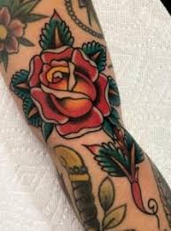 Traditional red rose tattoo {cam davis, berlin tattoo in kitchener, ontario, canada}. Traditional Rose Tattoos Meanings Placement Tattoo Ideas