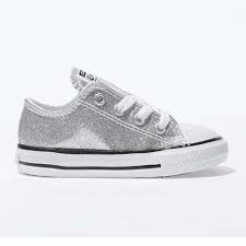 Toddler Girls Sparkly Glitter Converse All Stars Crystals Sneakers Shoes Silver