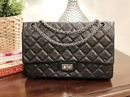 Chanel 2 55 Flap Bag Reissue 226 Black Aged Calfskin Silver Chain Small Ebay