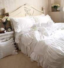 luxury white lace ruffle bedding set