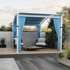Arched Pergola With Blue Shade Canopy