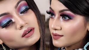 blue pink colourful eye makeup