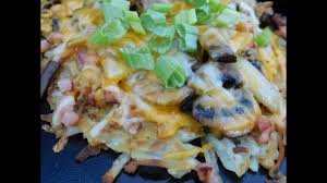 loaded hashbrowns on blackstone griddle