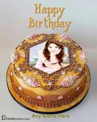 birthday cake with photo frame and name