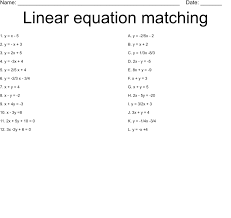 Linear Equation Matching Worksheet