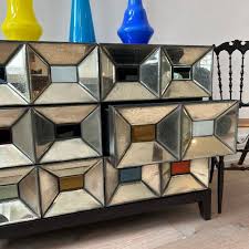 Dresser In Mirror Glass With 6 Drawers