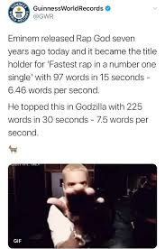 As voted by ug community. EminÇm Hub On Twitter Eminem Is The Only Artist Who Broke His Own Guinness World Record Eminem Holds The Guinness Book Of World Record Of Most Words In A Hit Single With