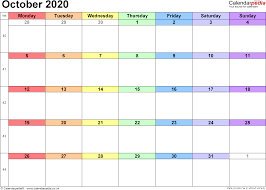 Calendar October 2020 Uk Bank Holidays Excel Pdf Word