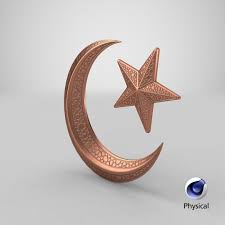 crescent moon and star copper 3d