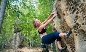 rock climbing or bouldering
