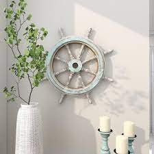 Blue Ship Wheel Sail Boat Wall Decor