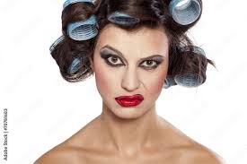 funny with curlers and bad makeup
