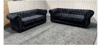 2 seater black plush velvet sofa set