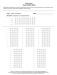50 question test answer sheet remark