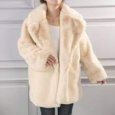 Sk057 Faux Fur Coat In Beige